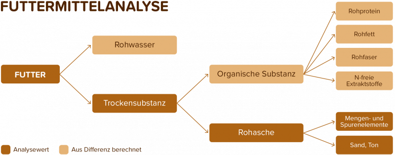Schematische Darstellung der Inhaltsstoffe von Hunde- und Katzenfutter